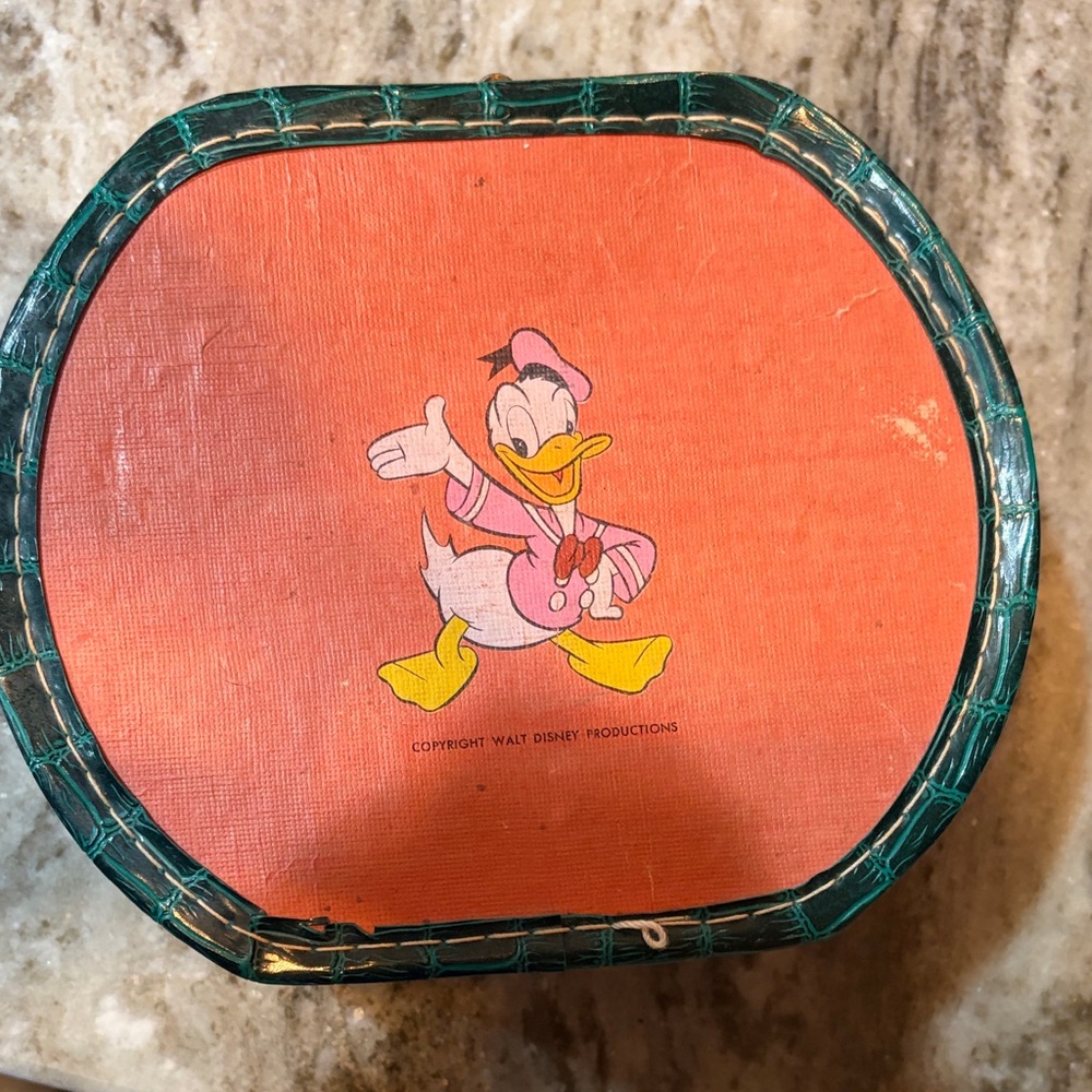 Rare Antique 1950s Vintage Disney Donald Duck Orange and Green Carrying Case